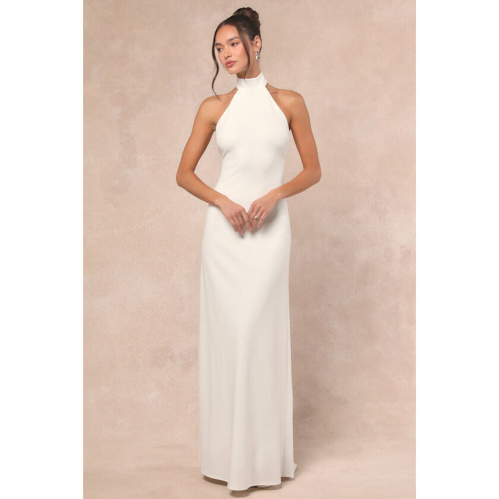 Lulus Alaura White Backless Halter Maxi Dress - Size XL